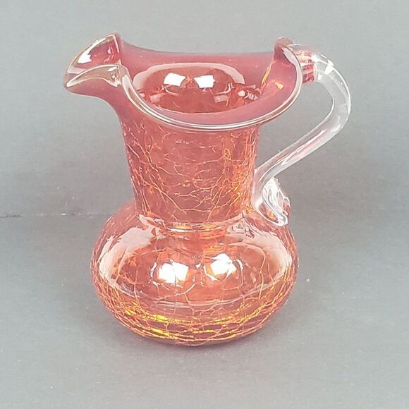 Amberina Red Orange Hand Blown Crackled Art Glass Mini Cruet Pitcher Jug Vintage - Picture 12 of 12
